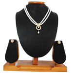 Lovely Round Pendent with Falling Pearls on 2 Line Pearl Necklace Matched with Earrings Lovely Round Pendent with Falling Pearls on 2 Line Pearl Necklace Matched with Earrings