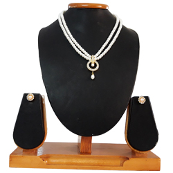 Lovely Round Pendent with Falling Pearls on 2 Line Pearl Necklace Matched with Earrings Lovely Round Pendent with Falling Pearls on 2 Line Pearl Necklace Matched with Earrings