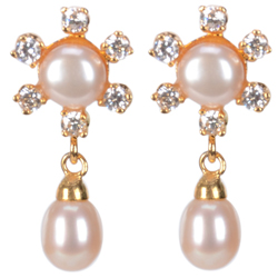Trendsetting Pearl Earrings in Floral Pattern Ornamented with Eye-Catching AD stones Trendsetting Pearl Earrings in Floral Pattern Ornamented with Eye-Catching AD stones