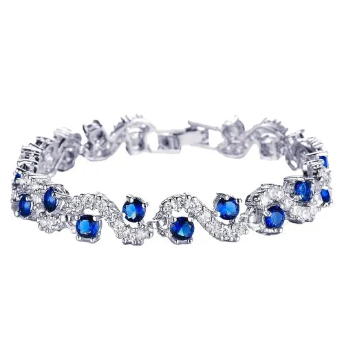Precious Royal Blue Crystal CZ Silver Plated Bracelet