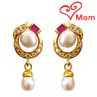 Pink Stone Studded Designer Genuine Pearl Pair of Earrings Pink Stone Studded Designer Genuine Pearl Pair of Earrings