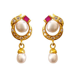Pink Stone Studded Designer Genuine Pearl Pair of Earrings Pink Stone Studded Designer Genuine Pearl Pair of Earrings