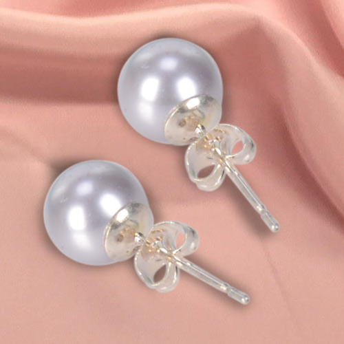Blue Hued Genuine Pearl Tops Earrings Set Blue Hued Genuine Pearl Tops Earrings Set