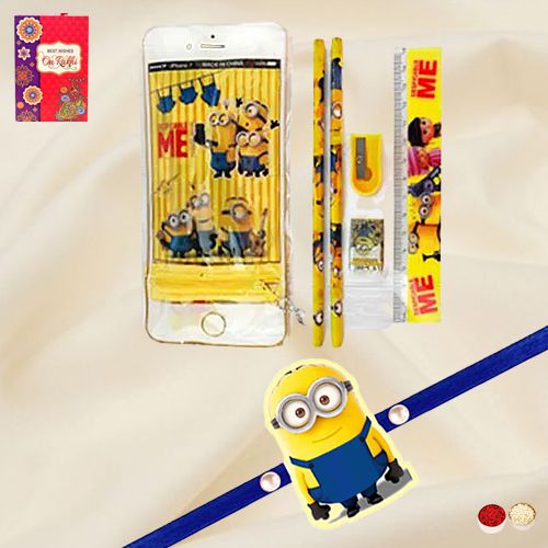 Rakhi with Minions Stationery Set Rakhi with Minions Stationery Set