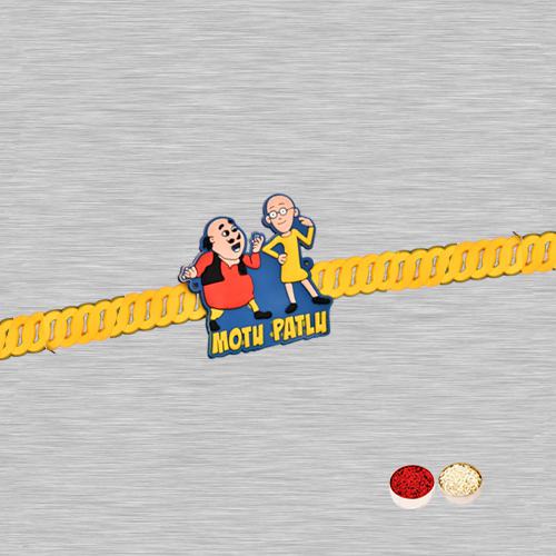One Motu Patlu Rakhi with Roli Tilak and Chawal One Motu Patlu Rakhi with Roli Tilak and Chawal