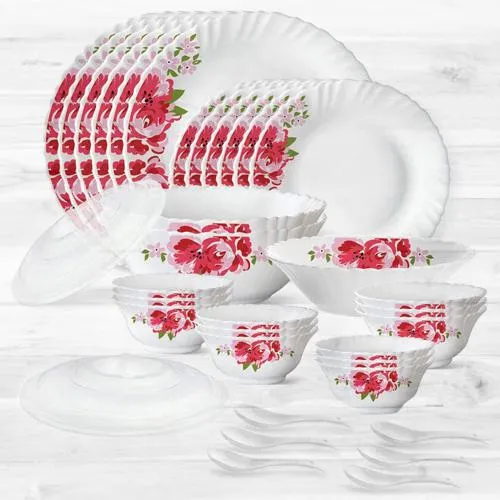 Marvelous Larah by Borosil Rose Red Silk Series Dinner Set