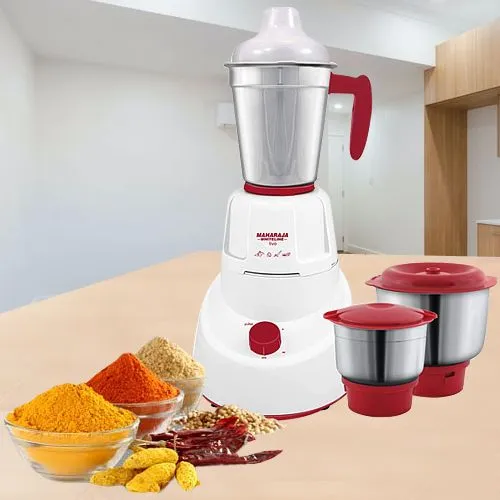 Sensational Maharaja Whiteline 3 Jar Mixer Grinder in Red Sensational Maharaja Whiteline 3 Jar Mixer Grinder in Red
