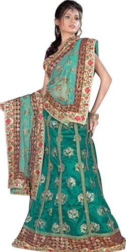 Exclusive Peach and Turquoise Silk Lehenga Exclusive Peach and Turquoise Silk Lehenga