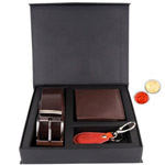 Elegant Gift Set of Wallet, Key Ring and Belt with free Roli Tilak and Chawal Elegant Gift Set of Wallet, Key Ring and Belt with free Roli Tilak and Chawal