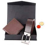 Attractive Combo of Wallet and Belt with free Roli Tilak and Chawal Attractive Combo of Wallet and Belt with free Roli Tilak and Chawal