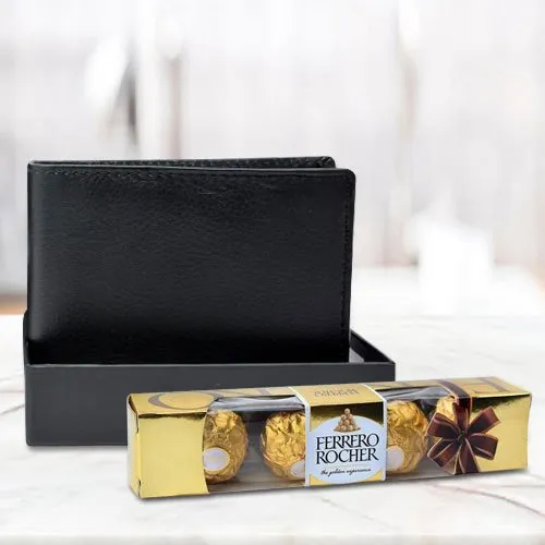 Breathtaking Black Leather Wallet with Ferrero Rocher Chocolate Breathtaking Black Leather Wallet with Ferrero Rocher Chocolate