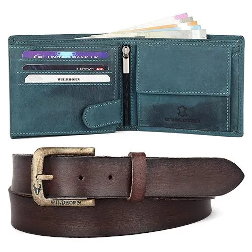 Striking WildHorn Blue Leather Mens Wallet N Belt Set Striking WildHorn Blue Leather Mens Wallet N Belt Set