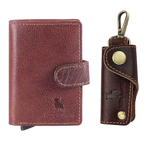 Fancy Hide N Skin Unisex Leather Card Holder and Key Chain Combo