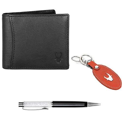 Classy Trio of WildHorn Leather Card Case with Pen N Keychain