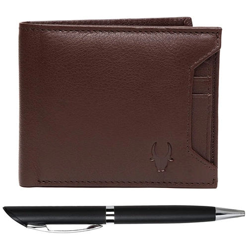 Designer WildHorn Mens Leather Wallet with Pen Gift Set