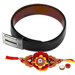 Stylish Reversible Leather Belt for gents with Rakhi and Roli Tilak Chawal Stylish Reversible Leather Belt for gents with Rakhi and Roli Tilak Chawal