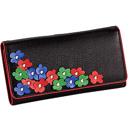 Blossom Themed Genuine Leather Wallet in Black with Colorful Leather Flowers from Leather Talks Blossom Themed Genuine Leather Wallet in Black with Colorful Leather Flowers from Leather Talks