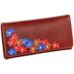 Blossom Themed Genuine Leather Wallet in Brown with Colorful Leather Flowers from Leather Talks Blossom Themed Genuine Leather Wallet in Brown with Colorful Leather Flowers from Leather Talks