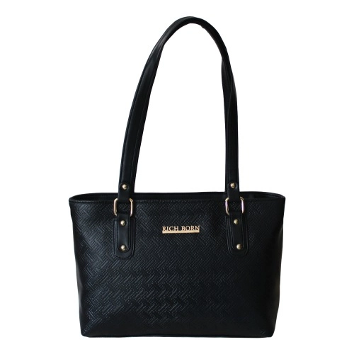 Suave Black Embossed Pattern Ladies Square Vanity Bag