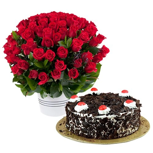Dutch Red Roses with Black Forest Cake