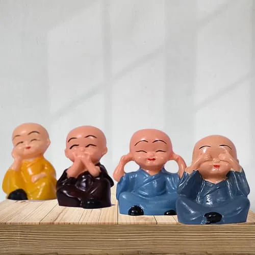 Scintillating Set of 4 Laughing Buddha Polyresin Statue