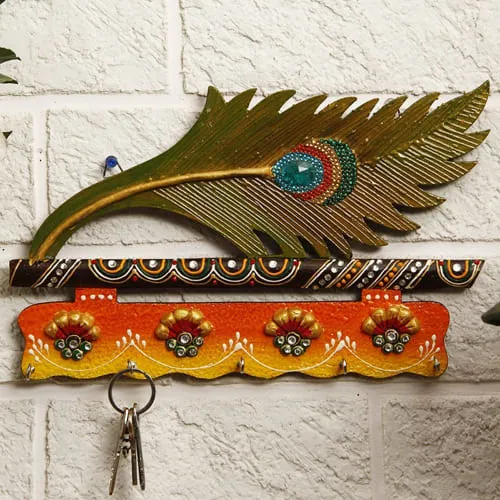 Decorative Mor Pankhi Wooden Key Holder for Housewarming Decorative Mor Pankhi Wooden Key Holder for Housewarming