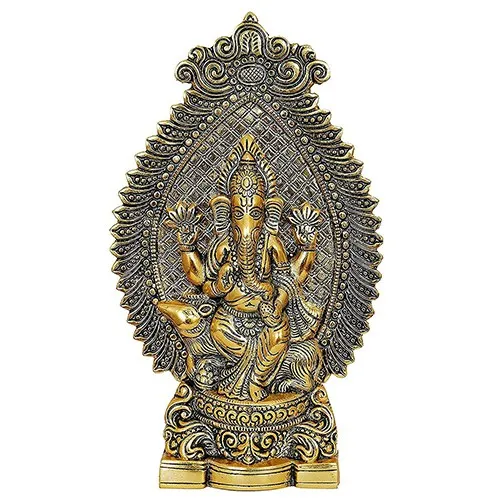 Holy Lord Ganesh Metal Idol Sitting On Mouse