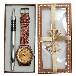 Premium gift hamper of classy Pen set with Watch (Japanese movement) Premium gift hamper of classy Pen set with Watch (Japanese movement)
