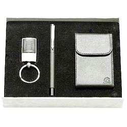 Graceful gift hamper with Steel finish Key Ring, Pen and a Visiting Card Holder Graceful gift hamper with Steel finish Key Ring, Pen and a Visiting Card Holder