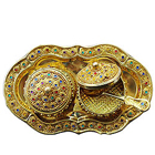 Designer Colorful Stone engraved 2pcs Golden Supari Dabbi and Tray Set Designer Colorful Stone engraved 2pcs Golden Supari Dabbi and Tray Set