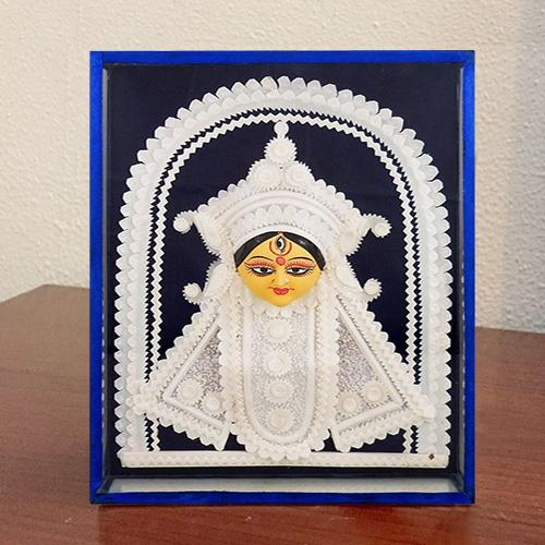 Auspicious Teracotta and Thermacol made Maa Durga in a Glass Frame Auspicious Teracotta and Thermacol made Maa Durga in a Glass Frame