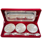 Silver plated set of bowls with a tray and spoons Silver plated set of bowls with a tray and spoons