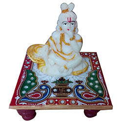Delicately carved marbel designer KRISHNA with chowki Delicately carved marbel designer KRISHNA with chowki