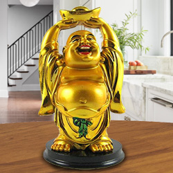 Extraordinary Standing Laughing Buddha Idol with Ingot Extraordinary Standing Laughing Buddha Idol with Ingot