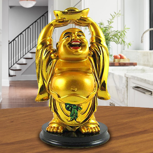 Extraordinary Standing Laughing Buddha Idol with Ingot Extraordinary Standing Laughing Buddha Idol with Ingot