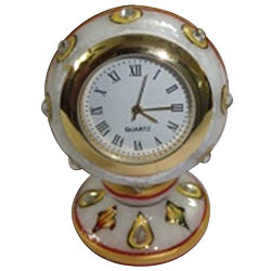 Marvelous Round Table Clock with a Base Made of Pure Makrana Marble Marvelous Round Table Clock with a Base Made of Pure Makrana Marble
