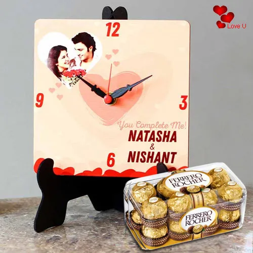 Special Personalized Photo Table Clock with Ferrero Rocher Chocolates