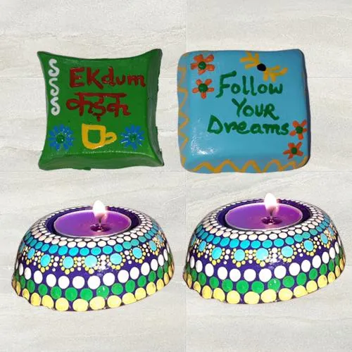 Attractive Dot Mandala Art Diya with Handmade Fridge Magnet Attractive Dot Mandala Art Diya with Handmade Fridge Magnet