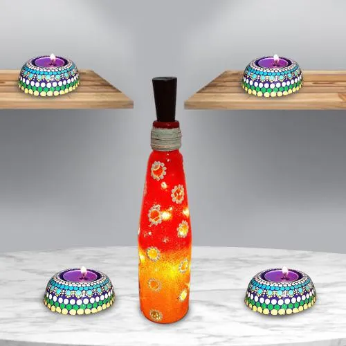 Magnificent Dot Mandala Art Diya with Bottle Art Lighting Lamp