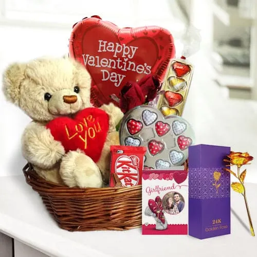 Shop for Basket of Teddy with Chocolates for Valentines Day