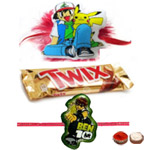 Majestic Ben10, Pokemon Kids Rakhi And Twix Chocolate Majestic Ben10, Pokemon Kids Rakhi And Twix Chocolate