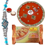Splendid Collection of One Puja Thali with One Bhaiya Rakhi N 250g Soan Papdi Splendid Collection of One Puja Thali with One Bhaiya Rakhi N 250g Soan Papdi