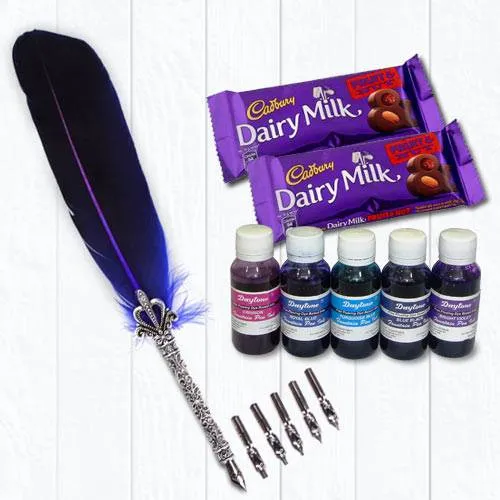 Striking Calligraphy Quill Set with Ink n Chocolates Striking Calligraphy Quill Set with Ink n Chocolates