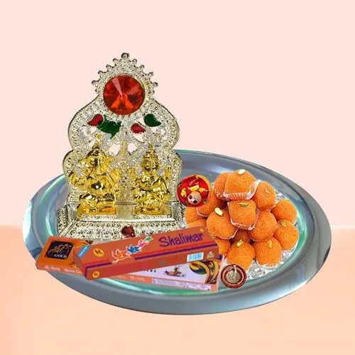 Exclusive Ganesh Lakshmi Idols with Silver Plated Thali and Pure Ghee Ladoo
