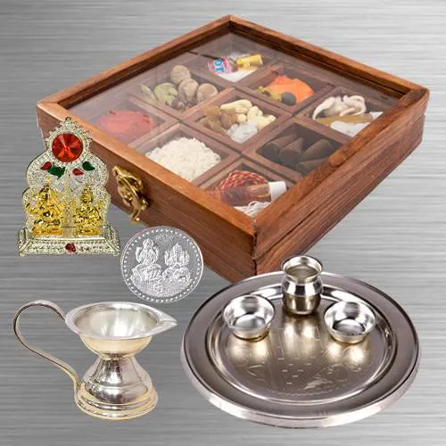 Marvelous Puja Hamper in Wooden Box