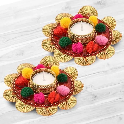 Remarkable Dual Set of Mix Color Flower Design Diya