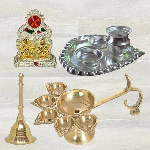 Remarkable Diya N Ghanti with Paan Shaped Thali N Ganesh Laxmi Mandap