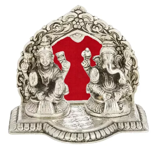 Remarkable Silver Plated Laxmi Ganesh in Mandap and Diya