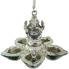 Auspicious Ganesha with Designer Metallic Silver 5 pcs Hanging Diya Set Auspicious Ganesha with Designer Metallic Silver 5 pcs Hanging Diya Set