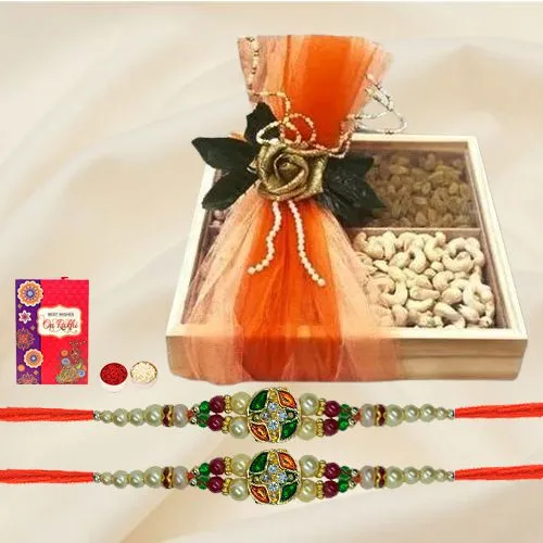 Trendy Stone Rakhi Pair with Cashew n Raisins